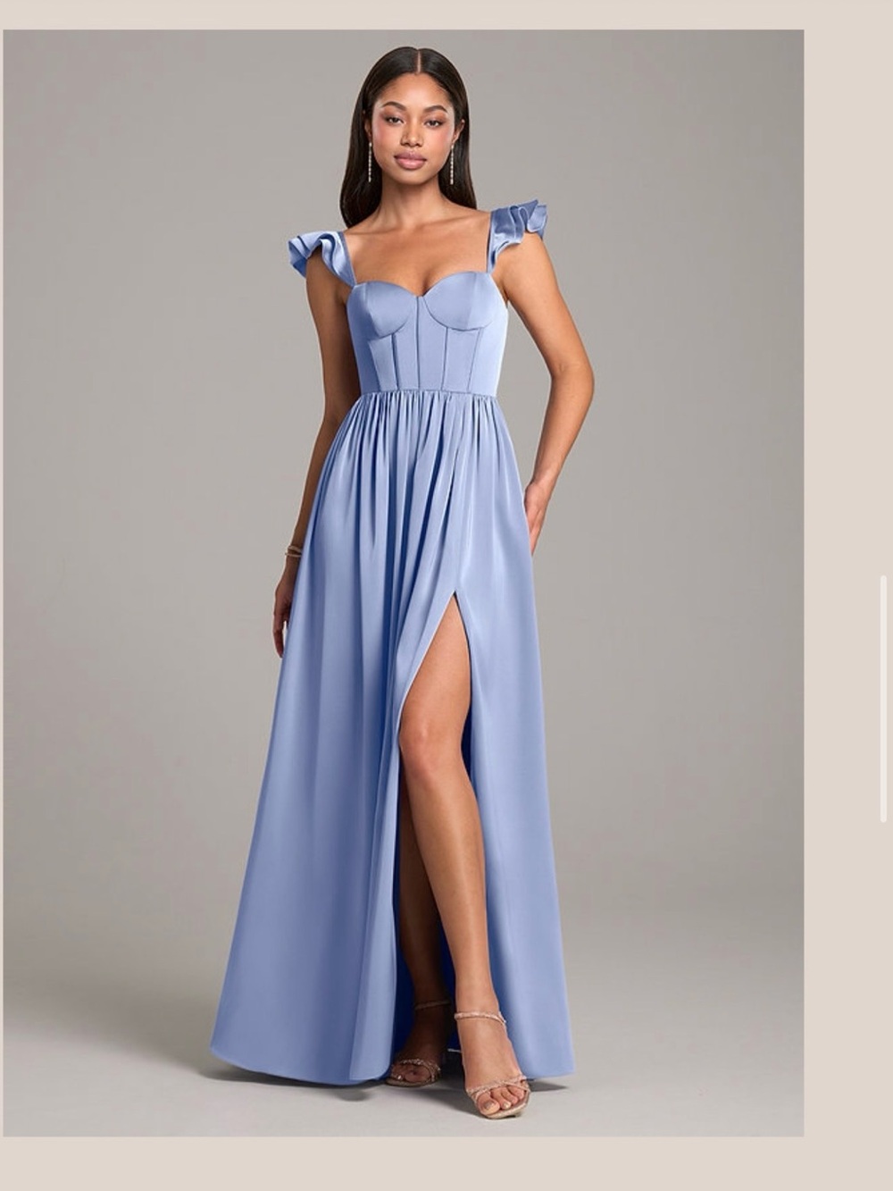 Azazie Light Blue Ruffle Strap Maxi Gown